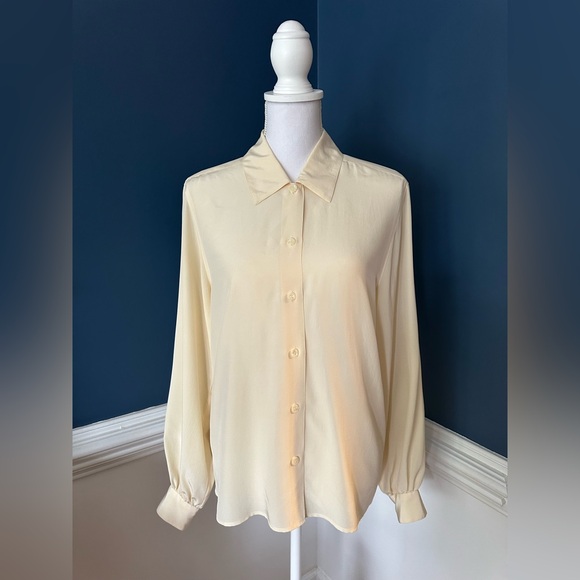 Liz Claiborne 100% Silk Ivory Button-Up Blouse - Picture 1 of 7